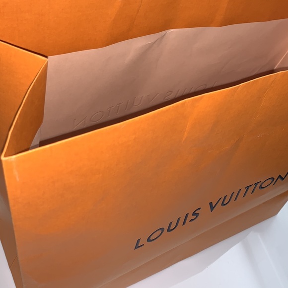 Auth Louis Vuitton paper shopping large gift bag orange blue cloth handle - Picture 3 of 7